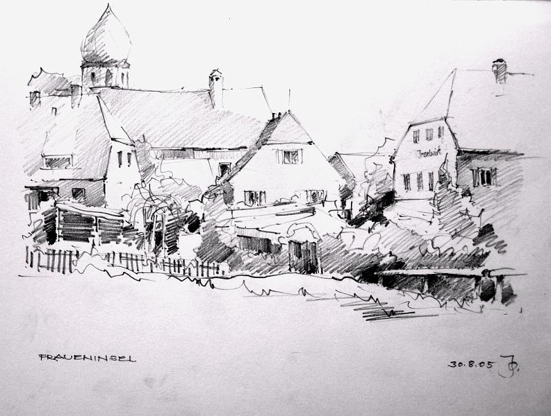 Chiemsee, Fraueninsel - 27 x 35 cm, Bleistiftzeichnung.jpg